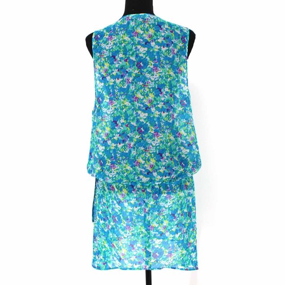 Ramy Brook St. Tropez Blue Water Floral Sleeveless Coverup Tunic Dress OS NEW - Picture 6 of 8